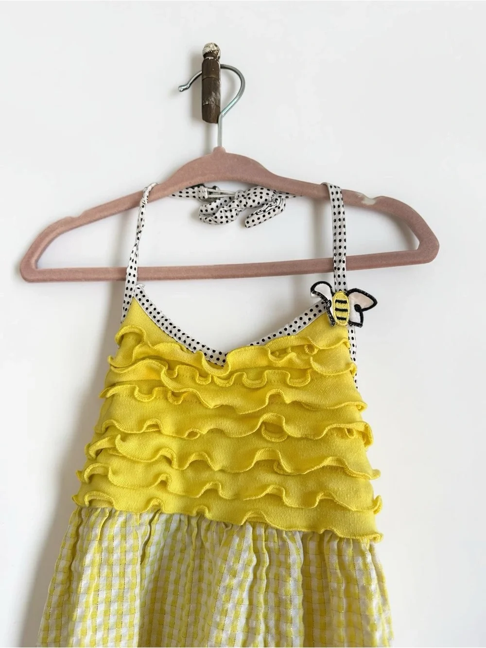 Jenny & Me Girls Size 5 Yellow Gingham Bee Embroidered Ruffle Dress